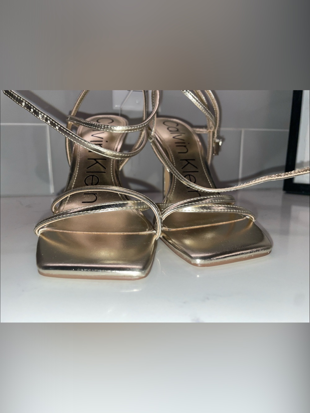 Calvin Klein Women's Rose Gold Strappy Stiletto Sandals - Picture 4 of 7